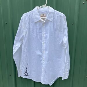 Mens Distinctive Details Long Sleeve Graphic Button Down Cotton Shirt Size L